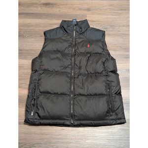 Polo Ralph Lauren Boys L 14-16 Black Puffer Vest Red Pony Logo Quilted Full Zip